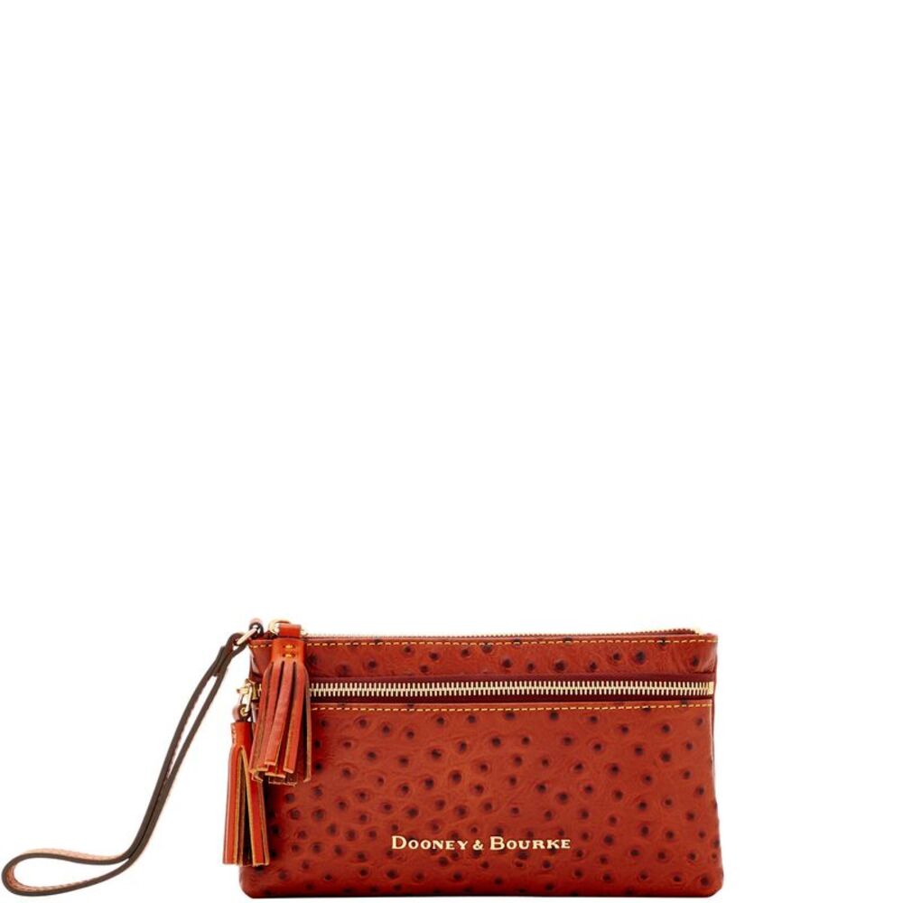 Dooney & Bourke Ostrich Double Zip Wristlet - Cognac